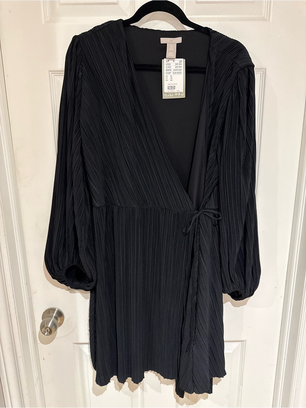 H&M Black Pleated Wrap Mini Dress